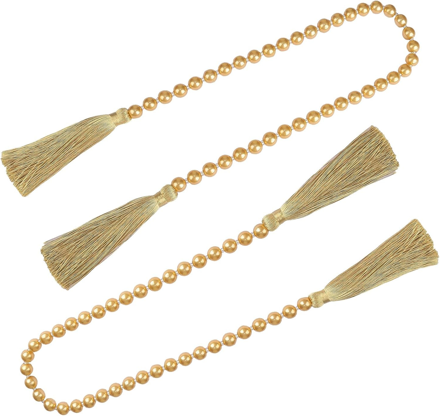34 Inch Pearl Glass Bead Garland with Tassels - Elegant Boho Table Decor, Fringe Wall Hanging for Wedding, Party, Farmhouse Rustic Prayer Bead Home Decoration(1 Pack,Gold)