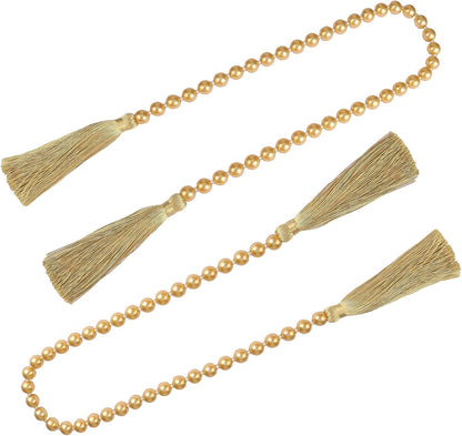 34 Inch Pearl Glass Bead Garland with Tassels - Elegant Boho Table Decor, Fringe Wall Hanging for Wedding, Party, Farmhouse Rustic Prayer Bead Home Decoration(1 Pack,Gold)