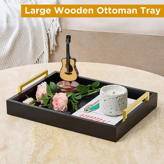 40cm x30cm Serving Trays with Handles, Grey Decorative Serving Tray, Ottoman Trays, Living Room, Bathroom, and Outdoors Decorative Trays (Charcoal)