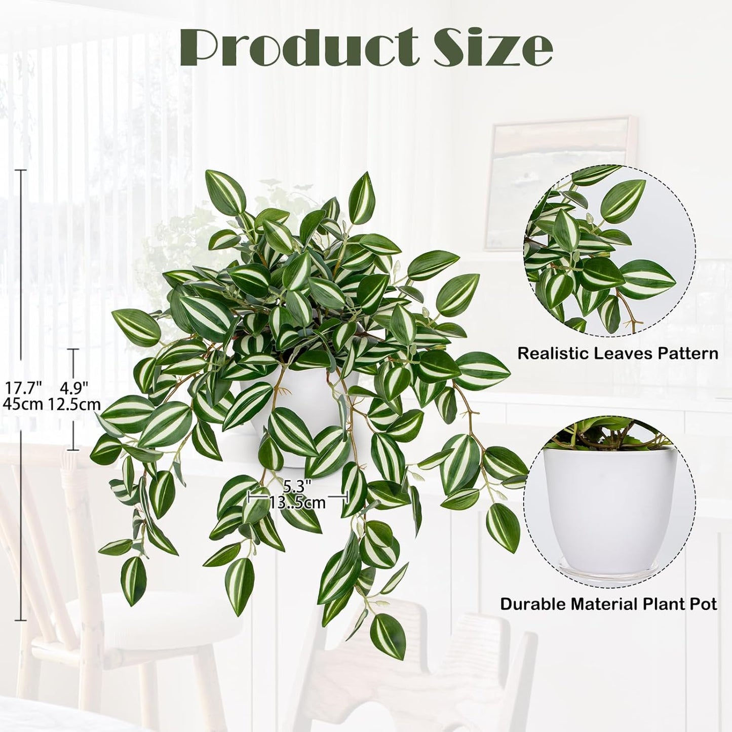 Briful Artificial Plants Indoor Fake Potted Silk Plants Faux Watermelon Peperomia Draping Plant for Home Office Bathroom Shelf Cabinet Tabletop Decoration(Green - 1 Pack)