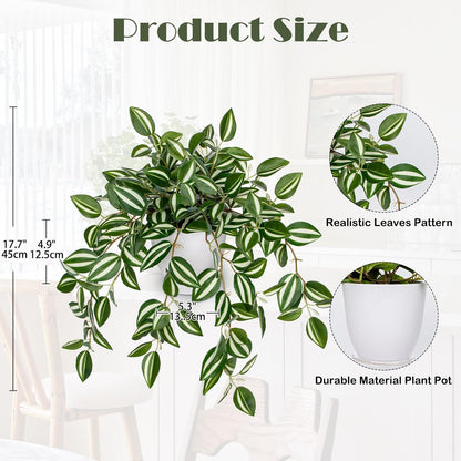Briful Artificial Plants Indoor Fake Potted Silk Plants Faux Watermelon Peperomia Draping Plant for Home Office Bathroom Shelf Cabinet Tabletop Decoration(Green - 1 Pack)