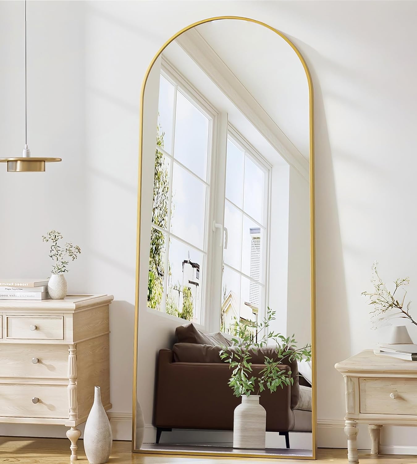 Mirror Full Length, 71"x26" Arched Full Length Mirror, Arch Mirror with Stand, Large Standing Mirrors, Oversized Full Body Mirrors with Aluminum Frame for Bedroom, Living Room (White)