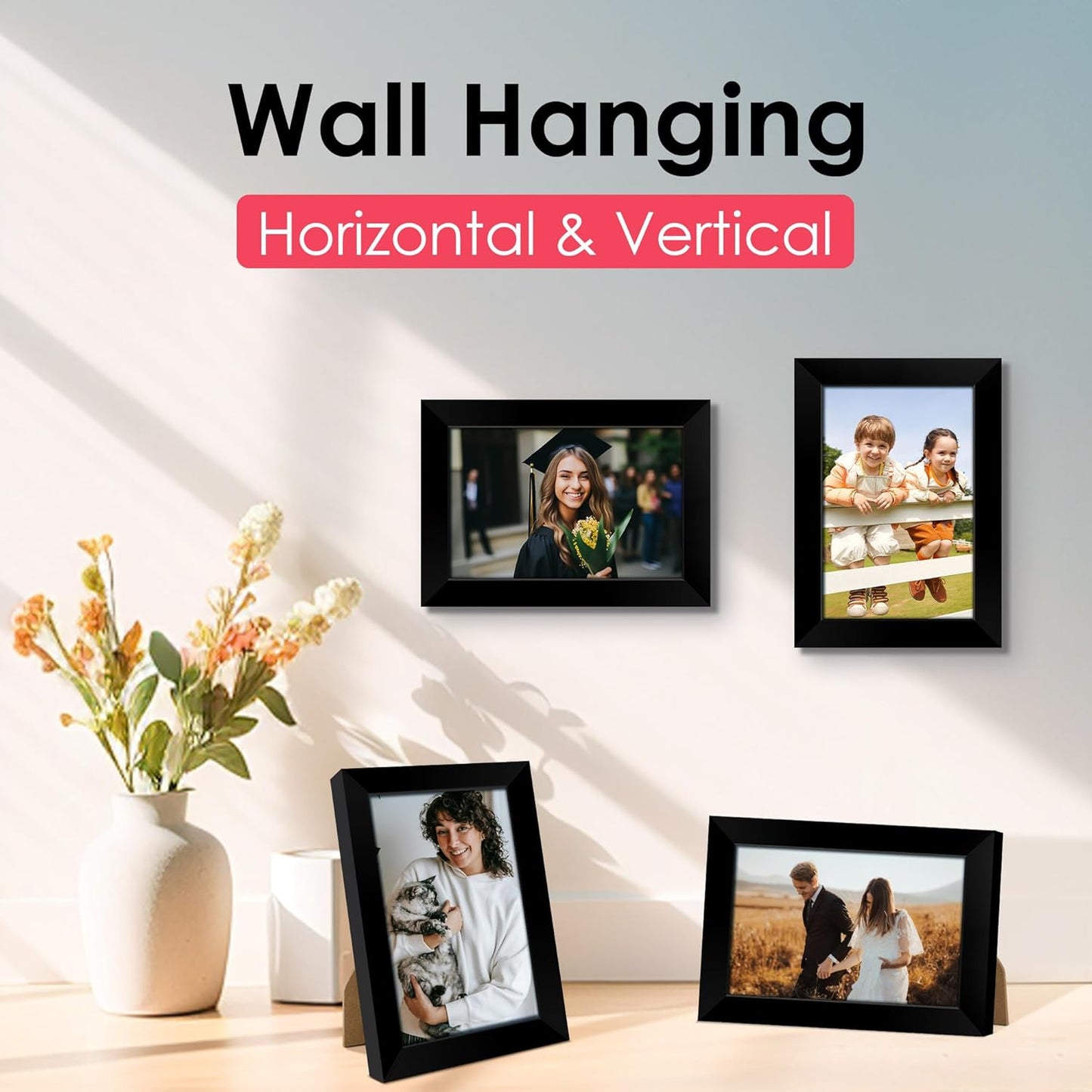FIXSMITH 10 Pack Picture Frames Collage Wall Decor for Mounting or Tabletop Display, Gallery Wall Frame Set with Two 8x10 Black Frames, Four 5x7 Frames and Four 4x6 Frames, Multi-Pack Photo Frame Set