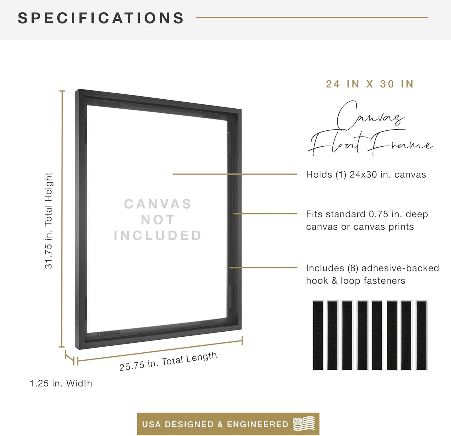 MCS Canvas Float Frames 8x10 Frame, Black Frame for Finished Canvases, Vertical & Horizontal Wall Hanging Frame with Adhesive for Canvas Paintings (1-Pack)