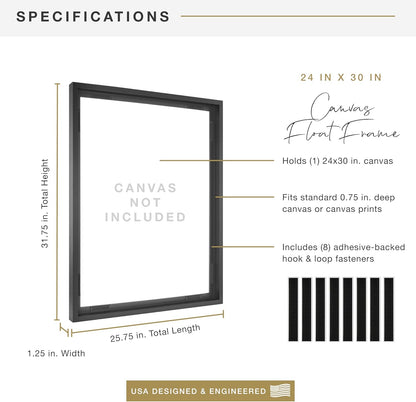 MCS Canvas Float Frames 8x10 Frame, Black Frame for Finished Canvases, Vertical & Horizontal Wall Hanging Frame with Adhesive for Canvas Paintings (1-Pack)