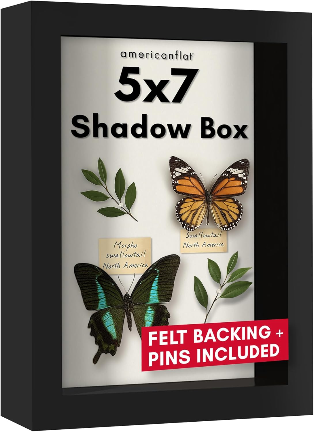 Americanflat 12x16 Shadow Box Frame with Polished Plexiglass - Silhouette Collection - Large Shadow Box Display Case for Tabletop and Wall Display - Black with Soft Felt Back