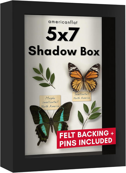 Americanflat 12x16 Shadow Box Frame with Polished Plexiglass - Silhouette Collection - Large Shadow Box Display Case for Tabletop and Wall Display - Black with Soft Felt Back