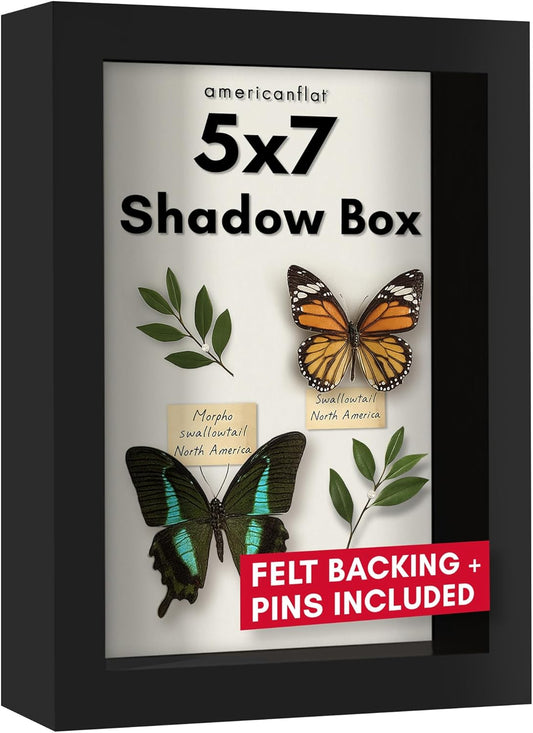 Americanflat 12x16 Shadow Box Frame with Polished Plexiglass - Silhouette Collection - Large Shadow Box Display Case for Tabletop and Wall Display - Black with Soft Felt Back
