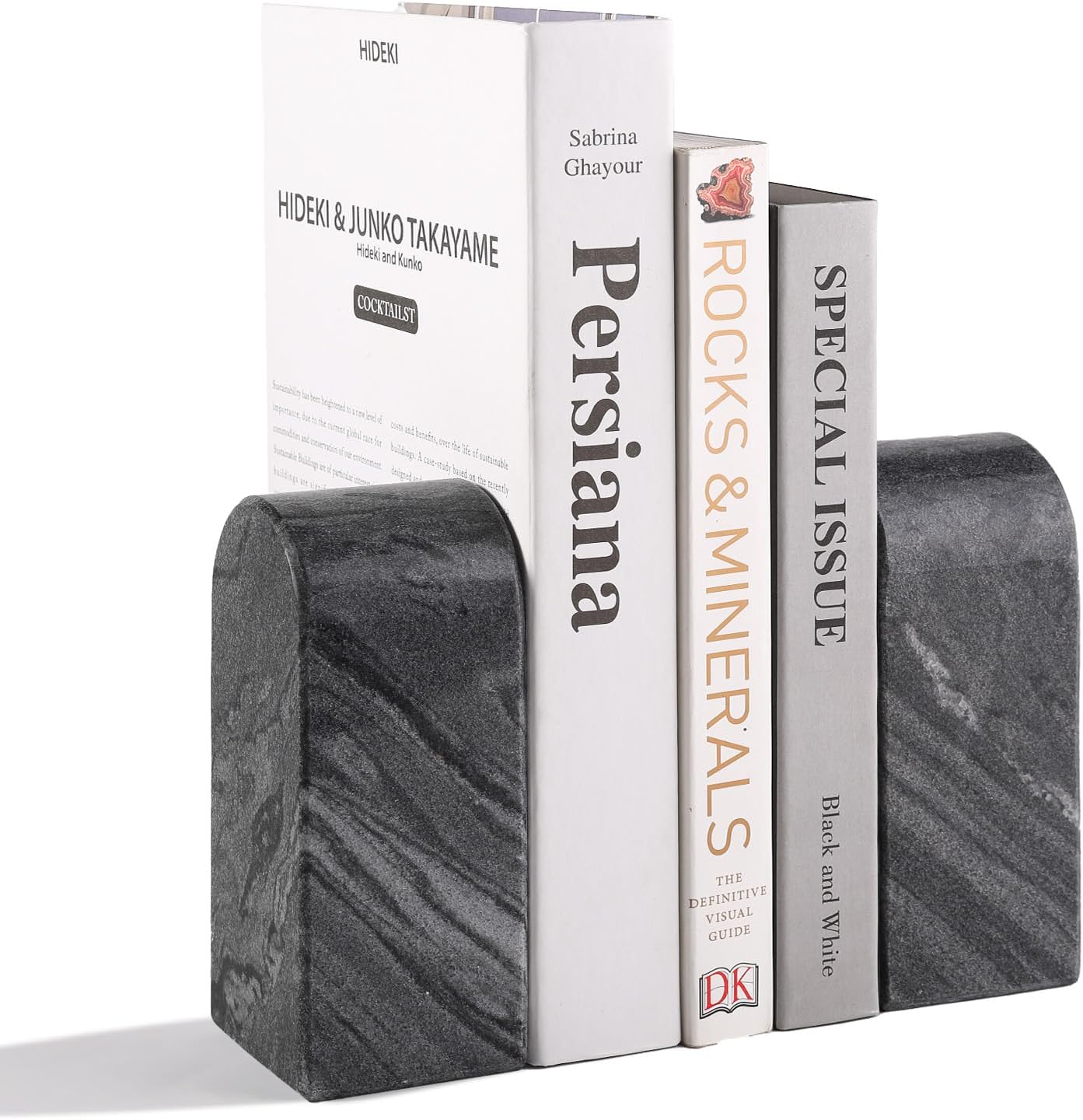 Koville African Natural Marble Bookends for Shelves, Non-Slip Book Ends, 13LBS Ultra Heavy Duty Marble Book Holder Organizer, Apartment Decor for Movies/CD/Video Games(Namib Fantasy)