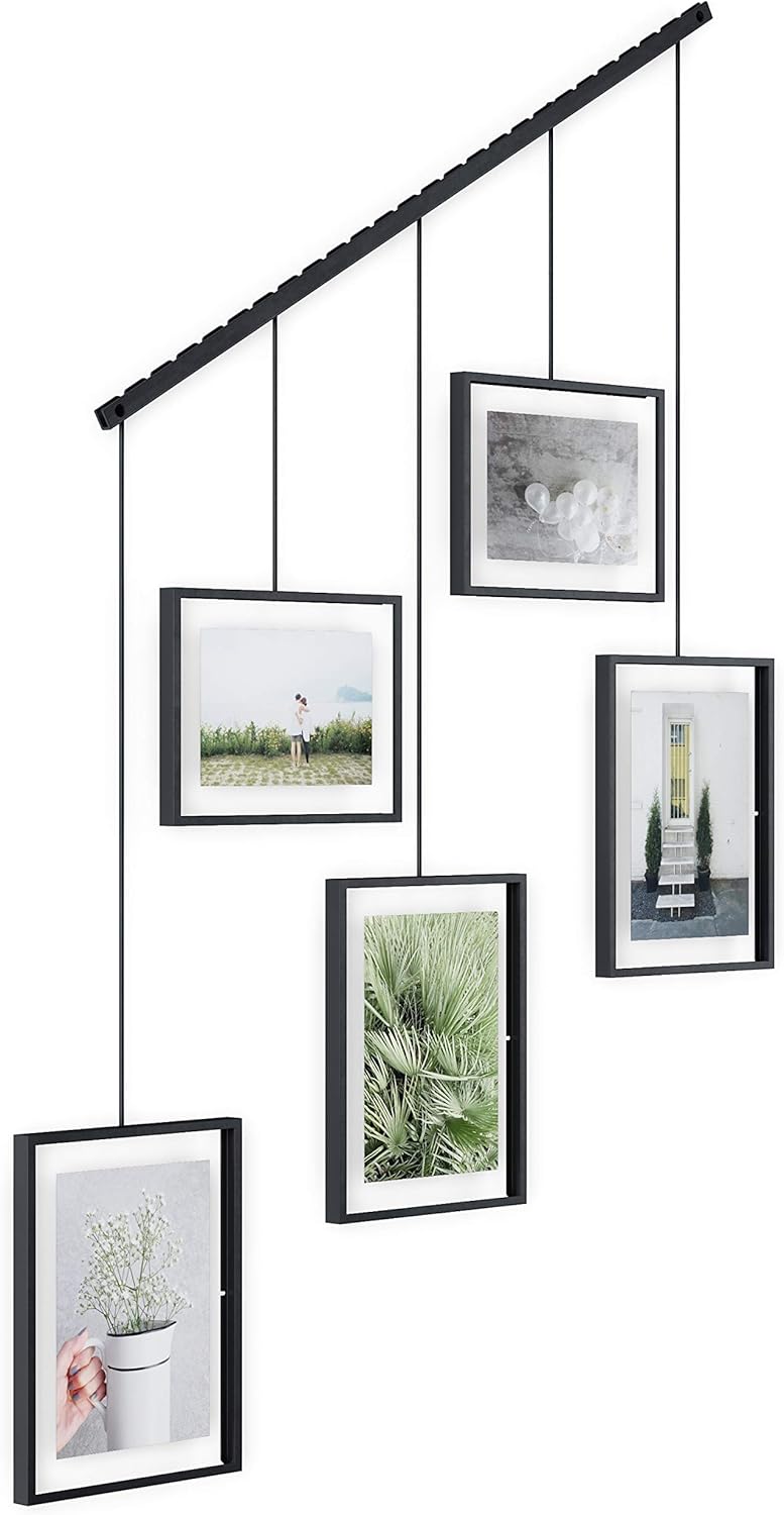 Umbra Exhibit Picture Frame Gallery Set, Adjustable Wall Collage Displays Nine Photos (Four 5x7" and Five 8x10"), Set of 9, Black