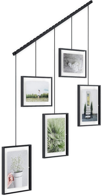 Umbra Exhibit Picture Frame Gallery Set, Adjustable Wall Collage Displays Nine Photos (Four 5x7" and Five 8x10"), Set of 9, Black