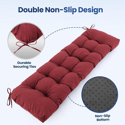 IASEAHK Outdoor Bench Cushion 48x18x5 Inch, Waterproof & Fade-Resistant Patio Furniture Cushions, Tufted Memory Foam Indoor/Outdoor Cushions for Couch Swing with Non-Slip Backing & Straps, Dark Grey