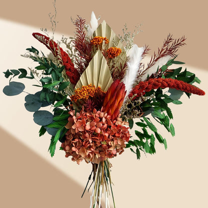 Blush Pink & Burgundy Dried Flower Bouquet, Cream Pampas Grass with Sage Green & Eucalyptus, Boho Dried Flowers for Wedding, Home Décor