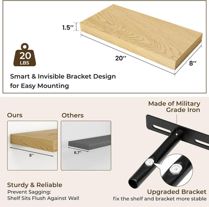 RICHFOCUS 72Inch Floating Shelves for Wall 2 Pack Shelves for Bedroom|Kitchen|Bathroom Wall Mounted Rustic Wood Floating Shelf with Invisible Brackets for Books|Storage|Decor, Rustic Brown