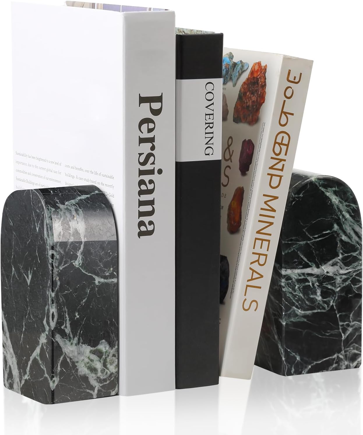 Koville African Natural Marble Bookends for Shelves, Non-Slip Book Ends, 13LBS Ultra Heavy Duty Marble Book Holder Organizer, Apartment Decor for Movies/CD/Video Games(Namib Fantasy)