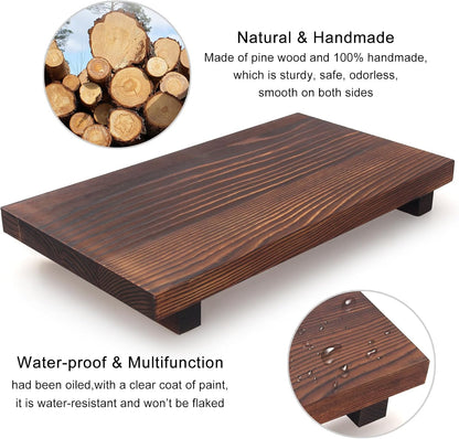 Black Bathroom Vanity Organizer Tray for Countertop Small Wooden Pedestal Stand Farmhouse Kitchen Sink Tray Decorative Hand Soap Dish Dispenser Holder Wood Risers Modern Bathroom Decor Accessories