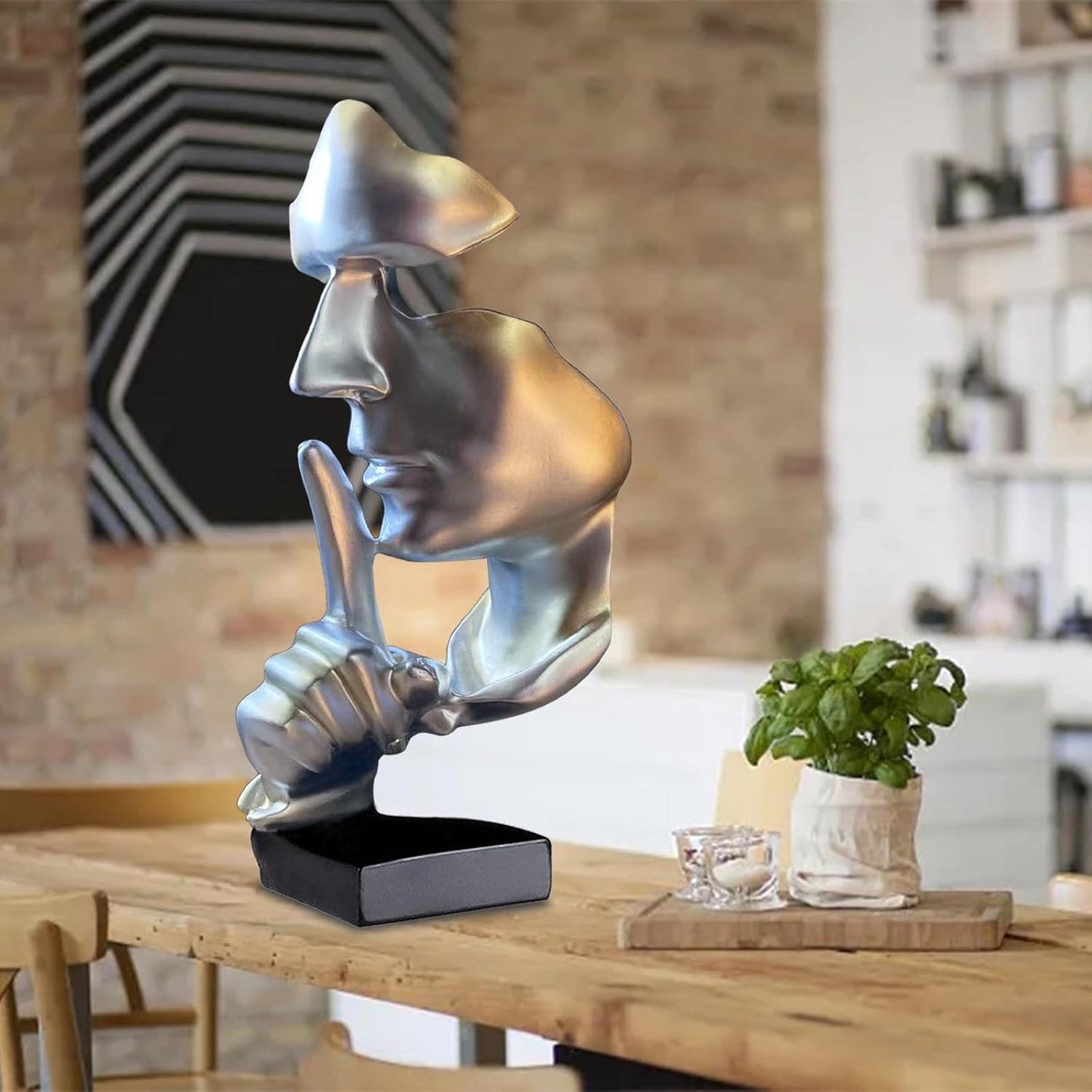 aboxoo Thinker Statue, Silence is Gold Abstract Art Figurine,Modern Home Resin Sculptures Decorative Objects,Table Top Decor for Livingroom Home Decor,Office Study Sculpture,Shh mask Statue(Gold)
