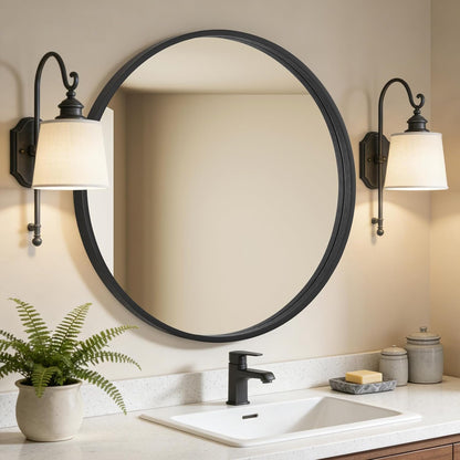 WallBeyond Wood Round Mirror with Wood Frame 24 inch Circle Wall Mirror for Bathroom Round Wall Mirror for Wall Decor, Vanity, Entryway Living Room (Walnut)
