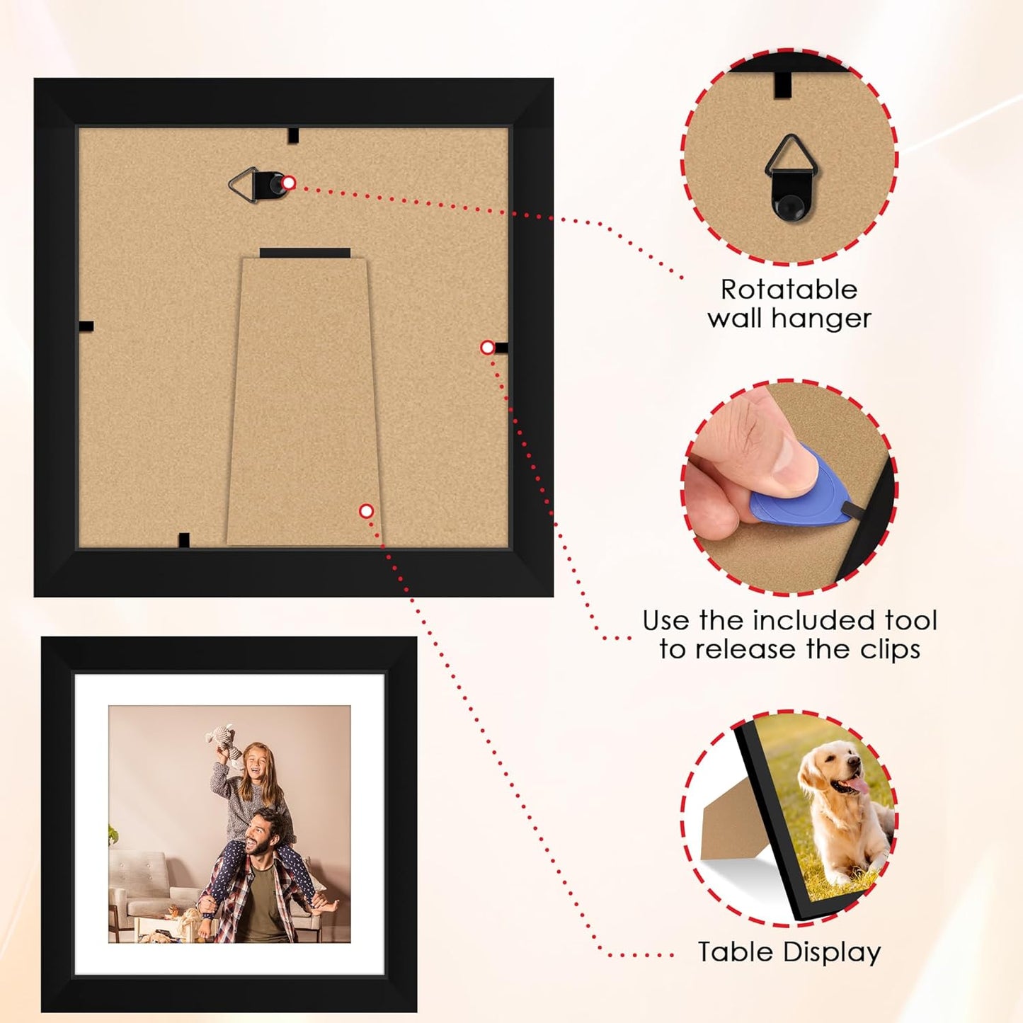 FIXSMITH 8x10 Picture Frame Set of 2, Photo Frame with HD Plexiglass, Display Pictures 5x7 with Mat or 8x10 Without Mat Multi Picture Frames Collage for Tabletop or Wall Display, Black