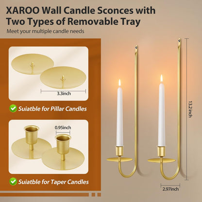 Candle Sconces Set of 2, Taper & Pillar Wall Candle Holder, 13.2 Inch Black Wall Sconces Set of Two, Decor for Entryway, Stair Corner, Living Room, Gifts for Men Women Mom or Dad