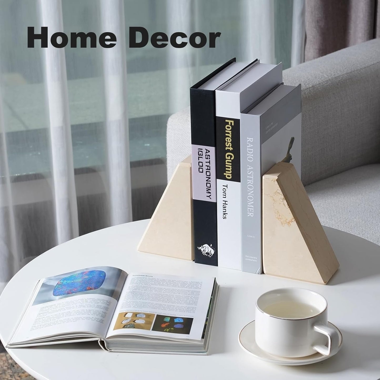 Karibiber Travertine Bookends for Heavy Books, Marble Decorative Bookends for Shelves, Heavy-Duty Stone Book Ends for Hardback Book & Cookbooks, Unique Book Stopper & Holder, Travertino Italy