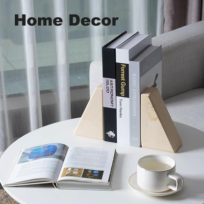 Karibiber Travertine Bookends for Heavy Books, Marble Decorative Bookends for Shelves, Heavy-Duty Stone Book Ends for Hardback Book & Cookbooks, Unique Book Stopper & Holder, Travertino Italy