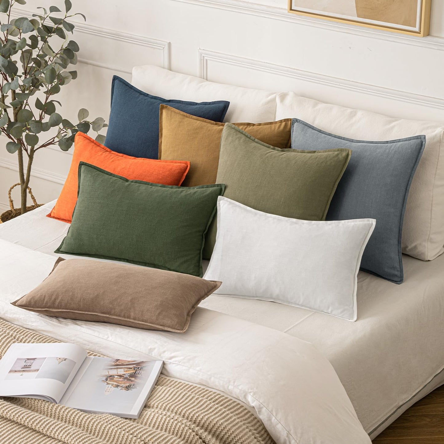 MIULEE Decorative Linen Euro Sham Pillow Covers 26x26 Cream White Boho Farmhouse Neutral Couch Throw Pillows for Bed Pack of 2 Accent Modern Pillowcase Sofa Livingroom Home Decor