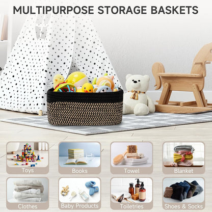 3-Pack Small Storage Baskets for Organizing | Woven Shelf Toy Basket | Rope Baskets for Gifts Empty | Closet Organizer Bins with Handles | Cube Decorative Box | 11.8×7.8×5.1” | Mixed brown