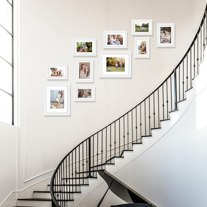 Povrgive Picture Frames, Made of Real Glass and Wooden Frame, Gallery Photo Frames Set of 10 for Collage Wall Decor, Multi Sizes Including 8x10, 5x7, 4x6 for Mounting or Tabletop Display, Wood