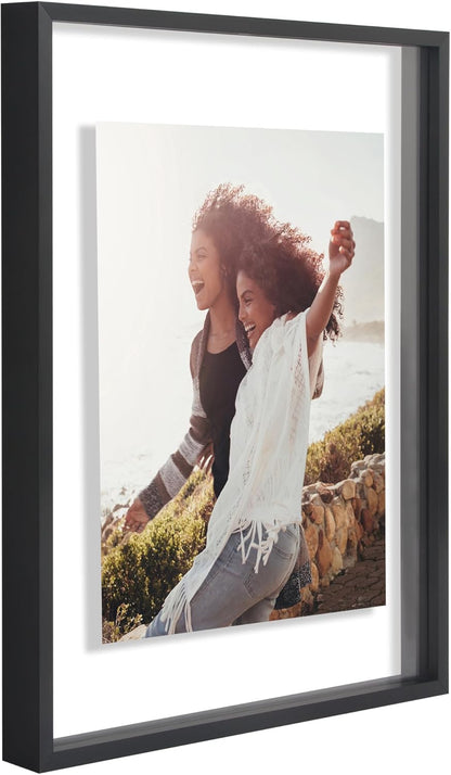 Americanflat Aluminum 11x14 Floating Picture Frame with Shatter-Resistant Glass - Use as 8x10 Picture Frame or Display 11x14 Photo - Signature Float Collection - Photo Frames for Wall Display - Black