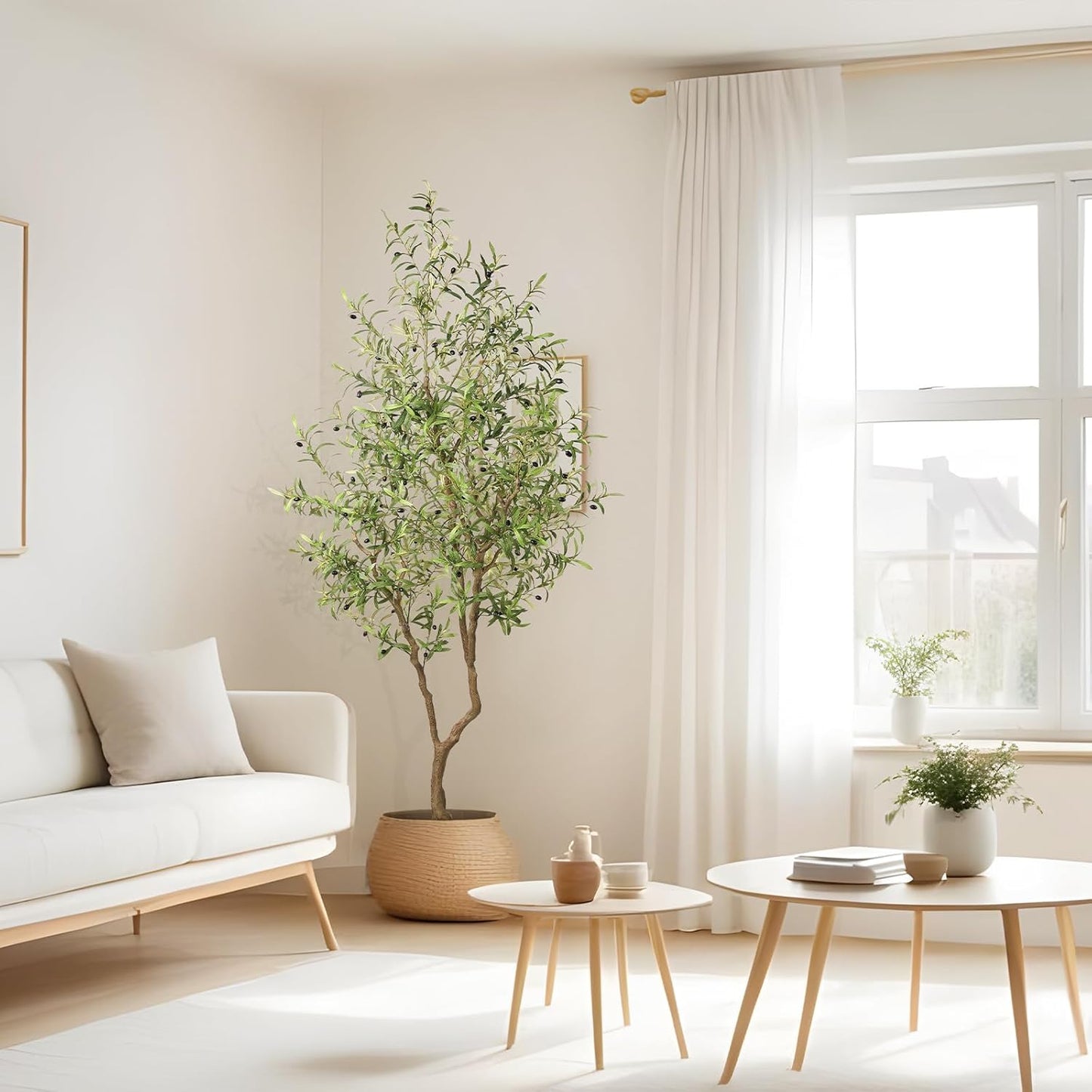 FEELEAD 7ft Faux Olive Tree - Fake Potted Olive Silk Tree with Planter Natural Olive Branches and Realistic Leaves Artificial Tree for Home House Office Decor Indoor