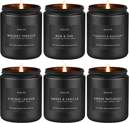 Scented Candles Set | Men Candle Set, Scented Candles for Home, Gifts for Men Aromatherapy Gift Set - 4 Pack Manly Gifts for Dad Fathers Day, Soy Candle of Leather/Smoke & Vanilla/Oak/Lavender