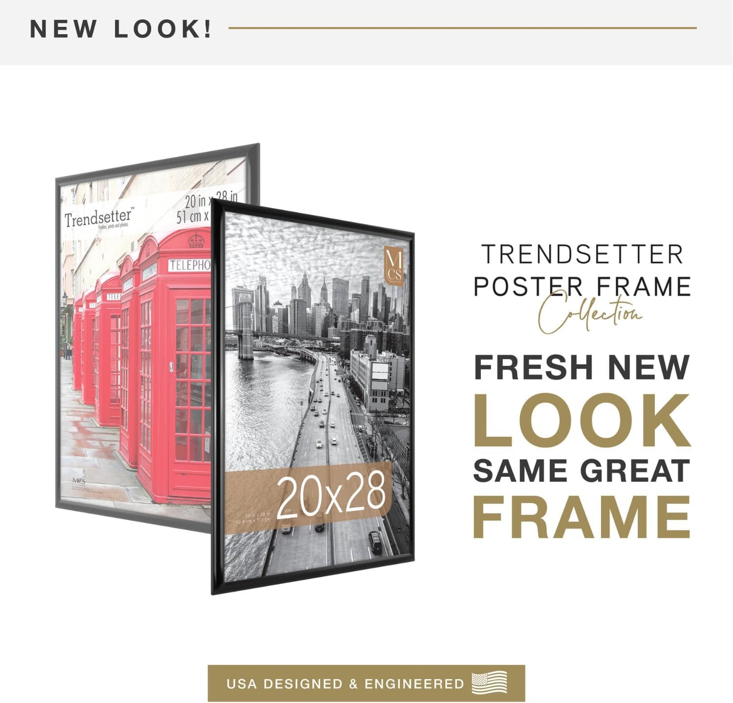 MCS Trendsetter 24x36 Poster Frame Black High-Gloss, Vertical & Horizontal Wall Hanging Large Picture Frame for Photos, Posters & Art Prints (1-Pack)