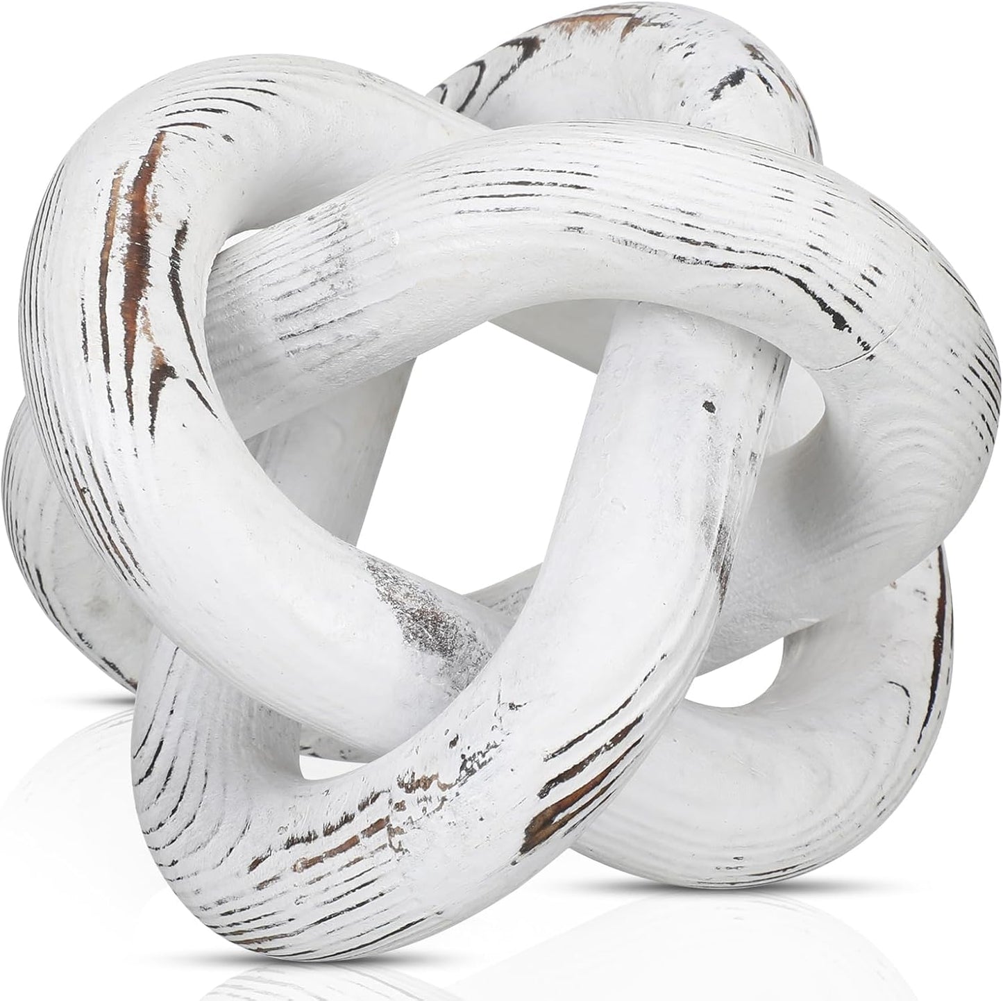 Yalikop 3 Link Wood Knot Decor Rustic Home Décor Accents Hand Carved Coffee Table Decoration, Boho Chain Link Decoration, Modern Shelf, Rustic Objects for Home Living Room Bedroom(White)