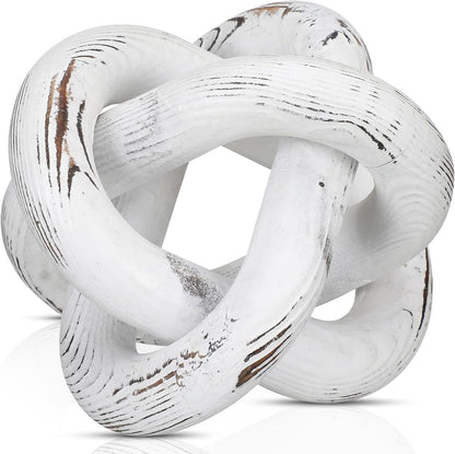 Yalikop 3 Link Wood Knot Decor Rustic Home Décor Accents Hand Carved Coffee Table Decoration, Boho Chain Link Decoration, Modern Shelf, Rustic Objects for Home Living Room Bedroom(White)