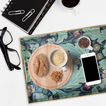 Spsyrine Serving Tray with Handles, Plastic Decorative Tray for Coffee Table, Living Room, Home Decor, Dianthus