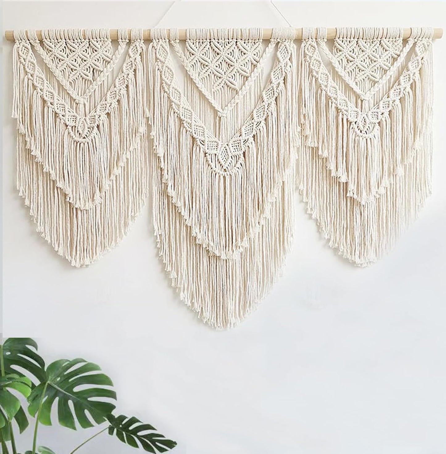 Achart Macrame Wall Hanging Large- Boho Wall Decor- large wall art- Wall Decor Living Room- Macrame Tapestry Boho Decor for Bedroom (Wooden Bead)