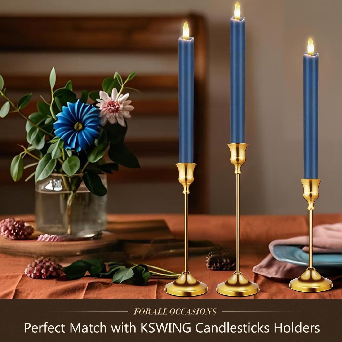 KSWING Upgraded Real Wax Short LED Flameless Taper Candles with Remote, 6 PCS White Candlesticks Battery Operated 3D Flickering - 6" Realistic Fake Candle Sticks for Home/Wedding/Fireplace Xmas Decor