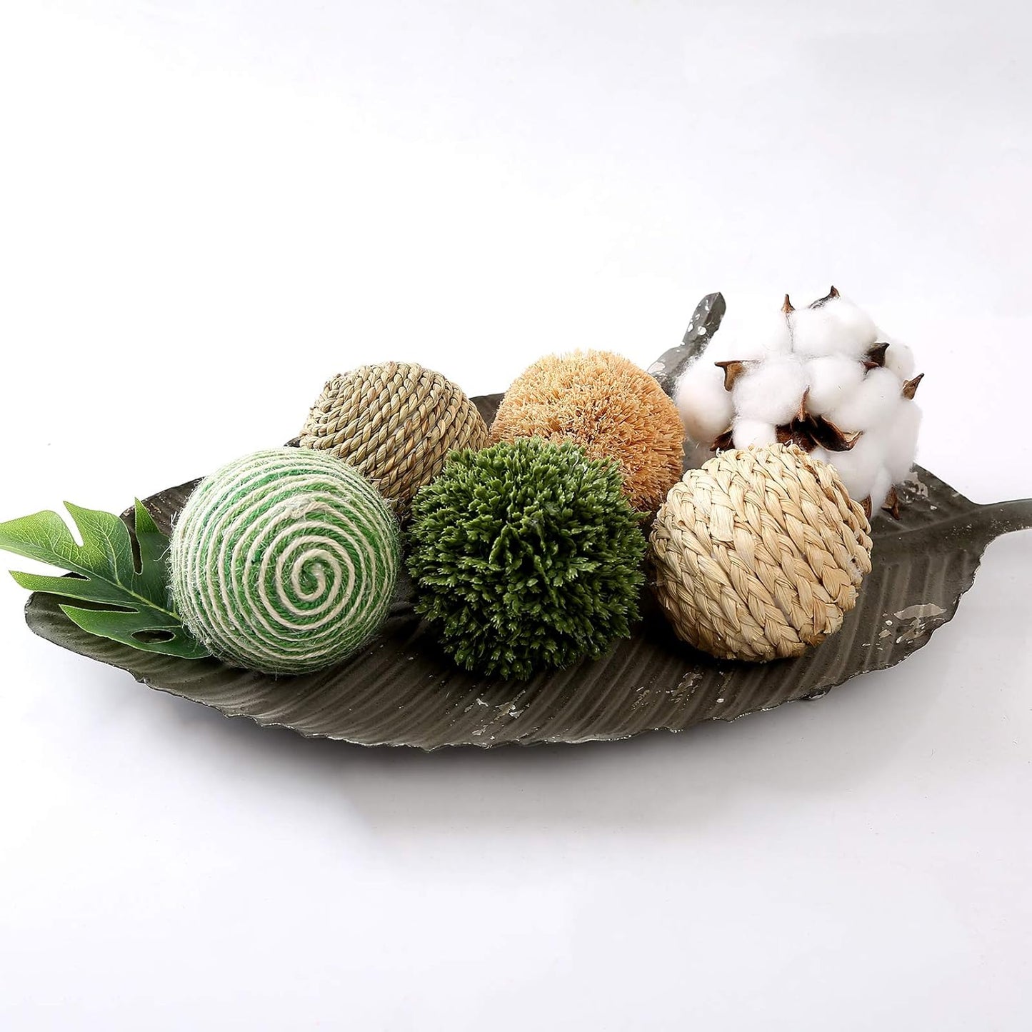 6pcs 3.5inch Woven Wicker Rattan Balls Decorative Ball Twig Orbs Green Orbs Vase Bowl Filler for Tabletop Decor (Beige White)