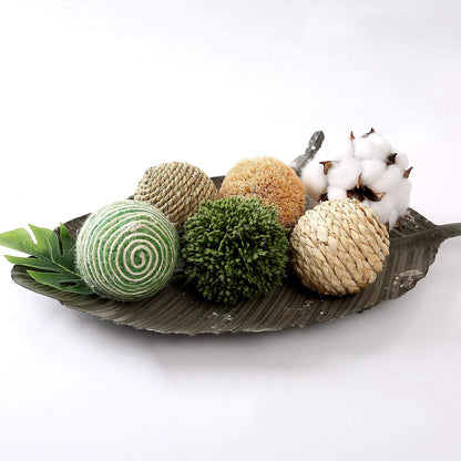 6pcs 3.5inch Woven Wicker Rattan Balls Decorative Ball Twig Orbs Green Orbs Vase Bowl Filler for Tabletop Decor (Beige White)