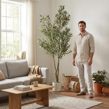Faux Olive Tree, 5FT Artificial Olive Trees with Lifelike Olive Branches and Fruits, Fake Floor Plants with Pot for Indoor Home Office Living Room Outdoor Decor
