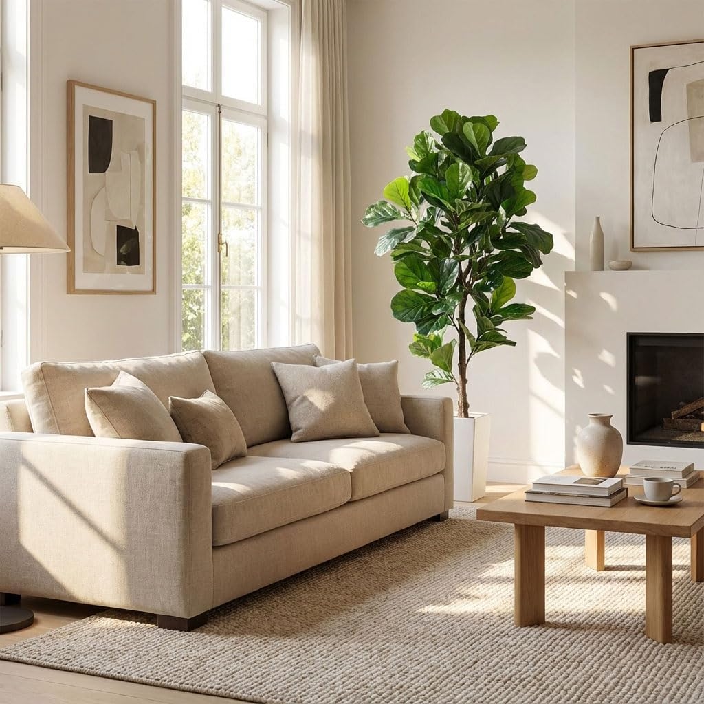 Aveyas 7ft Artificial Olive Tree for Home Decor, 7 Feet Large Faux Plant Fake Skinny Silk Trees with Pot for Indoor Outdoor House Living Room Office (7 ft Tall Including Raised Pot)