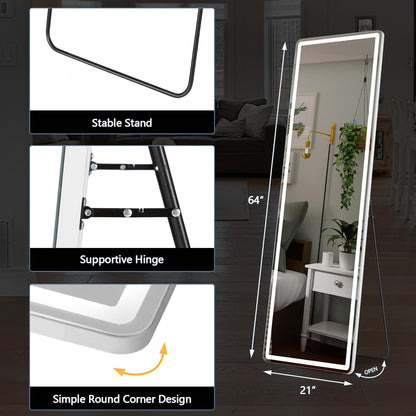 DUMOS Full Length Mirror 64"x21" Full Body Floor Mirror for Bedroom or Cloakroom, Can Stand Alone, Hang or Lean Against Wall, Tall Wall Mirror with Stand, Black