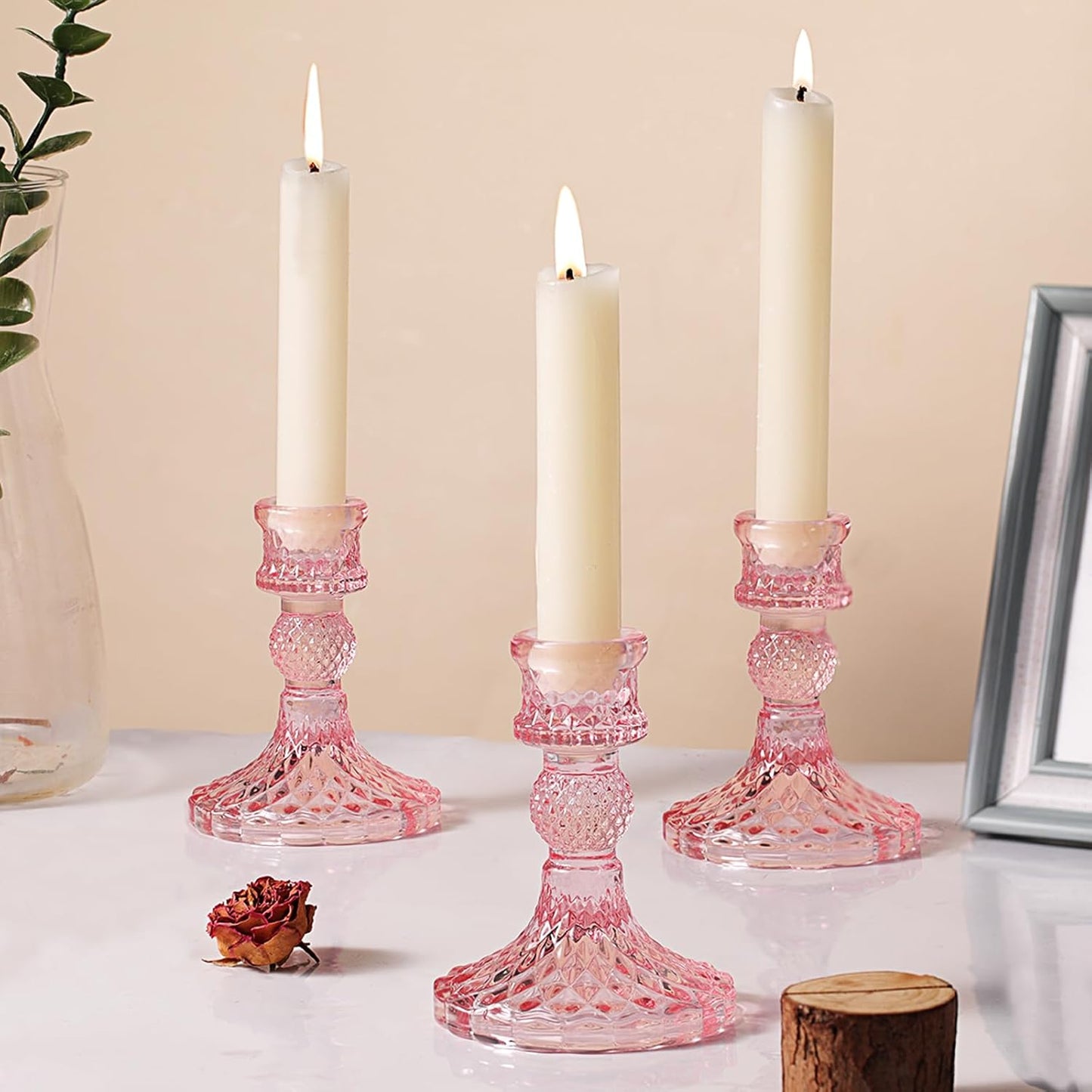 DARJEN Candlestick Holders Set,12Pcs 4" H Taper Candle Holders Bulk, Clear Glass Candle Holders for Wedding, Spring Party, Romantic Dinner, Festival & Windowsill Decor