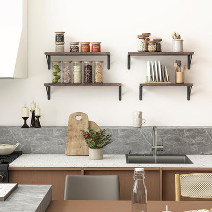 YGEOMER Floating Shelves for Wall, Different Sizes Dark Carbonized Brown Wall Shelves for Living Room, Bathroom, Bedroom, Kitchen, Home Decor (Set of 4)
