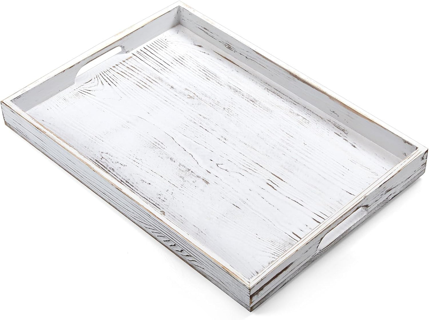 17 Inch Acacia Wood Serving Tray with Handles - Large Wooden Tray for Ottoman, Breakfast in Bed, Dinner, Coffee Table - Decorative Rectangular Tray for Living Room Bedroom Entryway and Kitchen