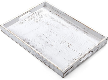 17 Inch Acacia Wood Serving Tray with Handles - Large Wooden Tray for Ottoman, Breakfast in Bed, Dinner, Coffee Table - Decorative Rectangular Tray for Living Room Bedroom Entryway and Kitchen