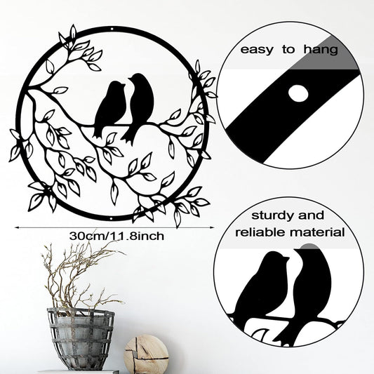Ferraycle Metal Wall Art Bird on Tree Branch Silhouette Bird Hanging Ornament Porch Wall Decor for Living Room Outdoor Garden Bedroom Office Housewarming Party Decoration(Fresh Color)