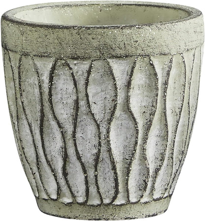 47th & Main Textured Round Cement Planter for Indoor or Outdoor Flowers Plants and More, Small, Leaf-Print
