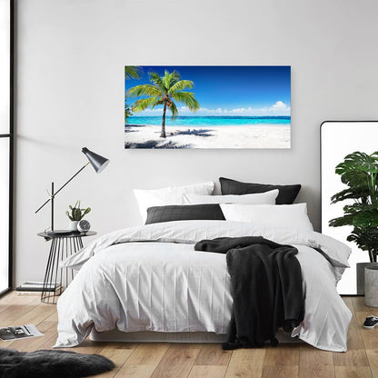 Baisuart S02250 Canvas Prints Wall Art Beach Sunset Ocean Waves Nature Pictures Stretched Canvas Wooden Framed for living Room Bedroom and Office
